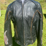 Leather & Hawgs Biker Jacket Genuine Leather Women’s Size Med Moto Motorcycle Black Photo 0