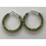 Vintage round Bead Hoop green Beaded Mini Chunk Earrings Women’s Sz 5.5” Western Photo 9
