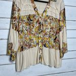 POL  Boho Floral Patchwork Button Front Cream Multicolor Peasant Top Size Small Photo 8