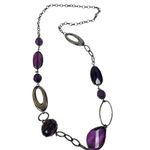 Lavender purple beaded and silver disc chain necklace long statement necklace Photo 3
