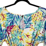 Aryeh Womens Tropical Ruffle Trim Tie Belt Stretch Romper Multicolor Medium Photo 3