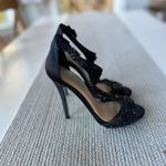 Betsey Johnson Holly Black Beaded T Strap Satin Sandals Formal High Heels Sz 7.5 Photo 4