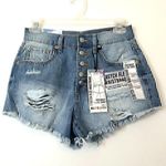 Blue Spice NEW NWT High Waist A-Line Short Denim Distressed Ripped Button Fly 3 Photo 1