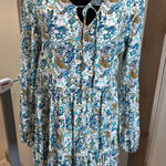 Altar'd State Long Sleeve Tiered Blue White Floral V-Neck Tie Dress Ruffle Flowy Photo 0