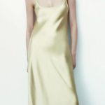 ZARA Dress Sage green Slip Midi Satin Effect Maxi Wedding Party Photo 4