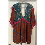 Anthropologie Mini Dress Size XL Ruffled Bell Sleeve Plunging V-Neck Floral Photo 2