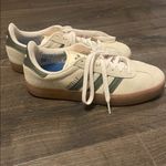 Adidas Women’s  Gazelle Ivory Sneakers with Dark Green Stripes, Size 7 Photo 4