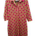 Gretchen Scott Pink Green Geometric Print Shirt Dress 3/4 Sleeve Collared Resort Size L Photo 0