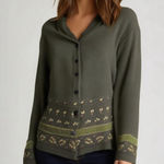 Herman Geist VTG Cardigan Sweater Woman's Large Green Knit Wool Embroidered Photo 0