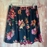 Buttons  Navy Blue Floral Print Pull On Skirt Photo 4