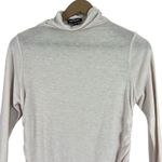 EXPRESS Ruched Tunic Top Womens M Cream Mock Neck Sheer Stretch Minimalist Basic Photo 1