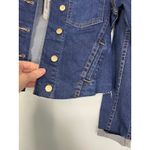 Tahari NWT  Dark Wash Denim Cropped Jacket Raw Hem Gold Buttons Size XS Photo 2
