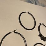 Lot Of 3 Women’s Costume Earrings Pierced Hoop Black / Gunmetal Mix Photo 6