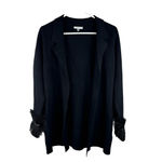Sioni Medium Solid Black Open Front‎ Cardigan Blazer Feather Trim Sleeves Detail Photo 1