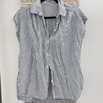 ZARA Blue & White Stripped Botton Down Short Sleeve Shirt Photo 2