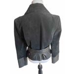 Kenar  Women's RARE Black Suede Leather Belted Jacket W Shiny Leather Accent Sz M Photo 2