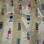 Vintage Cream Lighthouse Novelty Scarf Shiny Satin Nautical Made in Korea Gift Photo 2