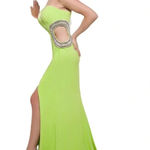 JASZ Dress Strapless Gown Open Side with Rhinestones Bright Green Size 00 NWT Photo 0