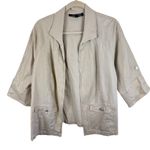 Linear Linen Blend Tan Shimmer Metallic 3/4 Sleeve Open Lightweight Jacket Sz L Size L Photo 0