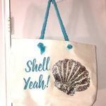 Glitter/ sequin canvas turquoise & cream Tote White Photo 0