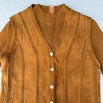 Vintage Brown Suede Leather Western Knit Crochet Button Up Vest British Cardigan Size 12 Photo 4