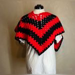 Handmade Handcrafted womens vibrant Red/Black boho Fashion Crochet Poncho cover 32”x 22” Photo 3