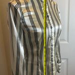 ZARA Satin Office Blouse STRECH Size Small Cream Black Lines Preppy Chic Photo 8