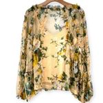 Anthropologie O.P.T | L| Rhea Top Floral Long Sleeves Sheer Chiffon Blouse Ruff Photo 3