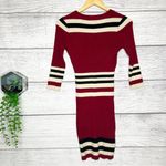 Pink Owl NWT  3/4 Sleeve Striped Stretch Sweater Dress Size Medium Red Black Tan Photo 6