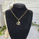 Gold Filled Heart Link Chain Necklace with Paw Print Heart Charm Pendant Photo 1