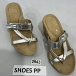 Womans Tony Little Cheeks Fit Body 8M Slip On Silver Strappy Thong Wedge Sandals Size 8 Photo 0