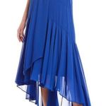 Taylor Royal Blue Azure Chiffon V neck High Low Midi Dress Medium Photo 8