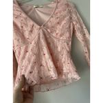 Thirty Thirty Pink Floral Rose Lace Top Mesh Sleeve Bow Detail Coquette Size S Photo 3