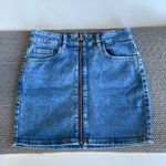 Garage  Medium Blue Stretch Denim Full Zipper a circle Pull Mini Skirt Size S Photo 0