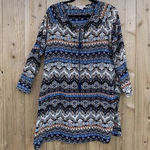 Sydney Rose Women's Long Dolman Sleeve Size Medium Blue Pattered Blouse‎ Tassel Photo 0