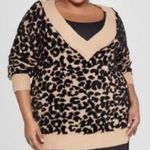 Ava & Viv  animal Print Fuzzy V-neck Pull Over Sweater Photo 0