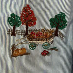 Cabin creek Vintage Fall Farm Embroidered Button Down Shirt Pinstripe Denim Cow Pumpkin Barn Photo 1