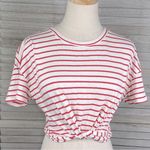 Xhilaration  Striped Tie Bottom Cropped Linen Blend Tee White/Washed Red-Small Photo 0