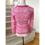 Milly  Pink Tone on Tone Wavy Jacquard Long Sleeve Crewneck Sweater Photo 1