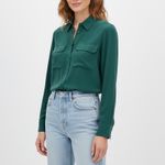 EQUIPMENT Femme Silk Button Down Shirt Green Long Sleeve Two Pocket Size XS Photo 2