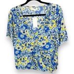 MELLODAY NWT Blue Yellow Floral Ruffle Top - Size Large Photo 0