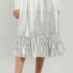 Shrimps Pearl bow embellished metallic jacquard skirt silver size 8 Photo 9