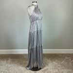 AQUA Women's Formal Dress Size 8 Silver Metallic Ruffled Maxi Skirt A-Line Gown Photo 2