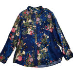Chico's  3 US 16 18 Easy Button Shirt Print Silky Floral Top Navy Floral Pattern Photo 0