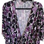 Lily 🖤💜🤍 Geometric Retro Patterned Long Open Topper, Elastic Waist Front Tie Purple Size 2X Photo 2