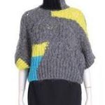 ZARA Gray Colorblock Cable Knit Mock Neck Poncho Sweater Size Medium Photo 3