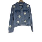 POL Oversized Denim Jacket with Pearl Flower Appliqué Size M Photo 4