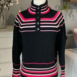 Liz Claiborne  Lizsport Petite Sweater Black Striped Cotton Acrylic Cotton MP Photo 0