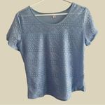 Women's Crochet Lace Gauze Blouse, Korean Style Shirt, Tight Blue Size L Photo 0