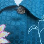 Alex Kim Shirt Jacket Sz PL Blue Floral Embroidered Artsy Boho Western Whimsy Size L Photo 4